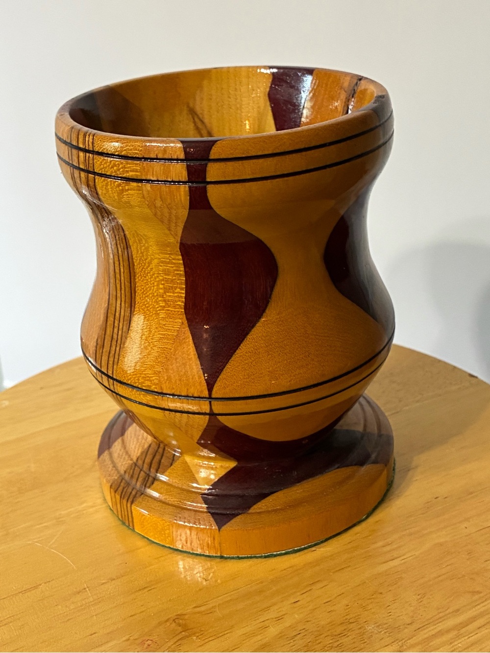 Vintage MCM Honey and Mahogany Turned Wooden Accent Vase
